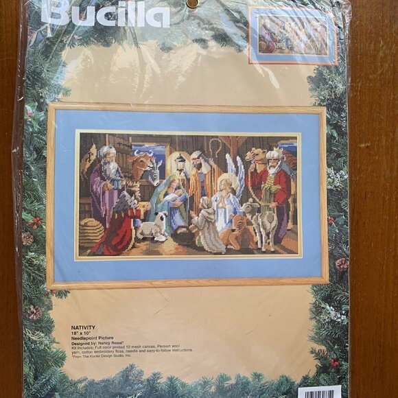 Christmas Nativity Scene 18x10 Needlepoint Kit Nancy Rossi NEW sealed Bucilla - Picture 1 of 8